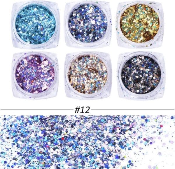 GUAPÀ - Nagel Glitter Poeder Nail Art Set Diverse Kleuren - 6 Stuks