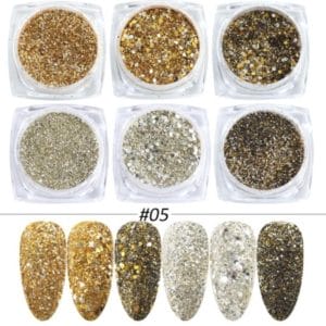 GUAPÀ - Nagel Glitter Poeder Nail Art Set Goud - 6 Stuks