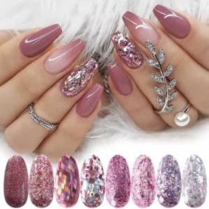 GUAPÀ - Nagel Glitter Poeder Nail Art Set Rosé / Zilver - 8 Stuks