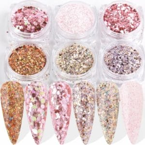 GUAPÀ - Nagel Glitter Poeder | Nail Art Set Roze & Goud - 6 Stuks