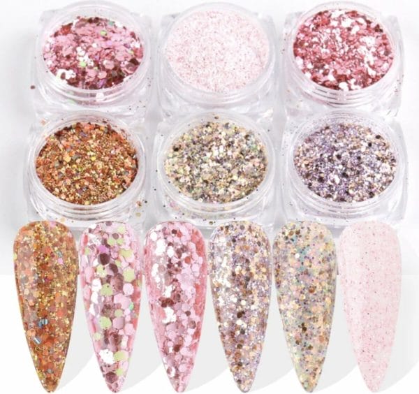 Guapà - nagel glitter poeder | nail art set roze & goud - 6 stuks