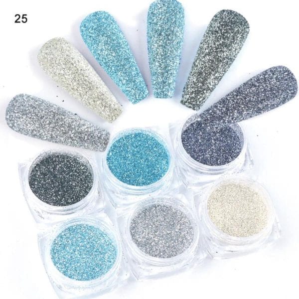 GUAPÀ - Nagel Glitter Poeder Nail Art Set Turquoise - 6 Stuks