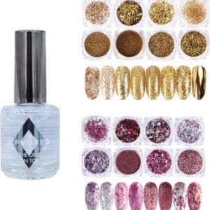 GUAPÀ - Nagel Glitter Poeder + Top Coat - Nail Art Set Goud / Zilver / Rosé - 3 stuks