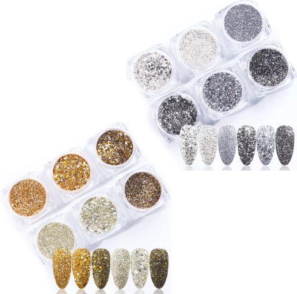 GUAPÀ Nail Art Glitter Poeder Set voor het versieren van je Gel- & Acryl Nagels en Natuurlijke Nagels - Goud en Zilver - 2 stuks