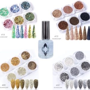 GUAPÀ - Nail Art Glitter Poeder & Nagel Versiering Set inclusief een Top Coat - Complete Set om je nagels te versieren - 5 Stuks