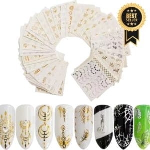 GUAPÀ - Nail Art Nagel Sjabloon Stickers 30 vellen - Zelfklevende Nagelstickers & Nageldecoratie 3D Goud en Zilver