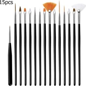 GUAPÀ - Penselen Set Zwart voor Nail Art / Acryl & Gel Nagels - Professional Nail Brushes - 15 Delig