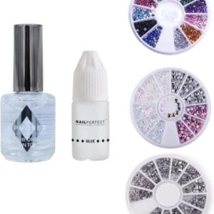 GUAPÀ Rhinestones Nail Art Glitter Set 3D Glitter Steentjes - 5 Delige Nagel Decoratie Set inclusief Nagellijm en Top Coat