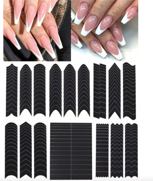 Guap� french manicure sjabloon | nail art sjabloon | 6 diverse vormen | nail art | gellak | acryl | gel nagels | smile line nails | | paie nagelstickers french manicure | 6 vellen nagel stickers
