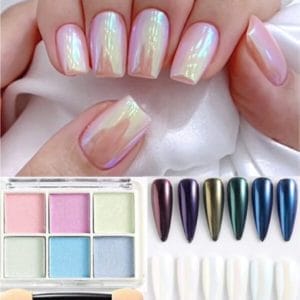 GUAP� Holografische Glitter Poeder Set | 6 Nail Art glitters | Pastel Glitter poeders | Nail Art & Nagel Decoratie | Spiegel en pigment poeder | Chrome Nagels | 6 stuks diverse kleur nagelpoeder