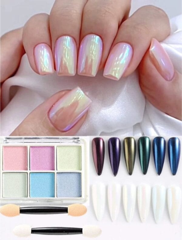 Guap� holografische glitter poeder set | 6 nail art glitters | pastel glitter poeders | nail art & nagel decoratie | spiegel en pigment poeder | chrome nagels | 6 stuks diverse kleur nagelpoeder