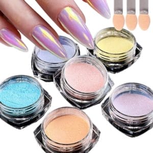 GUAP� Holografische Glitter Poeder Set | 6 Nail Art glitters | Pastel Kleuren | Nail Art & Nagel Decoratie | Spiegel en pigment poeder | Chrome Nagels | 6 stuks diverse kleur nagelpoeder