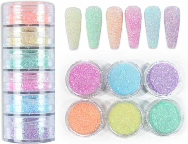 Guap� nagel glitter poeder | nail art | nagel decoratie | sugar powder nails | nagelversiering | rhinestones | nagel glitters | 6 diverse glitters sugar