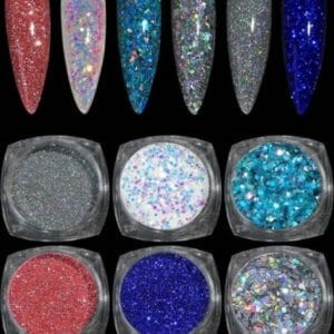 GUAP� Nagel Glitters | Nail Art | Diverse nagel decoratie | 6 Stuks glitters | Rood / Blauw / Zilver | Nagel Decoratie Strass