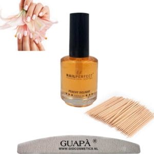 GUAP� Nagelriemolie Peach 5 ml | Cuticle Oil + Nagelvijl 100/180 + Cuticle Pusher | Nagelriem Duwer