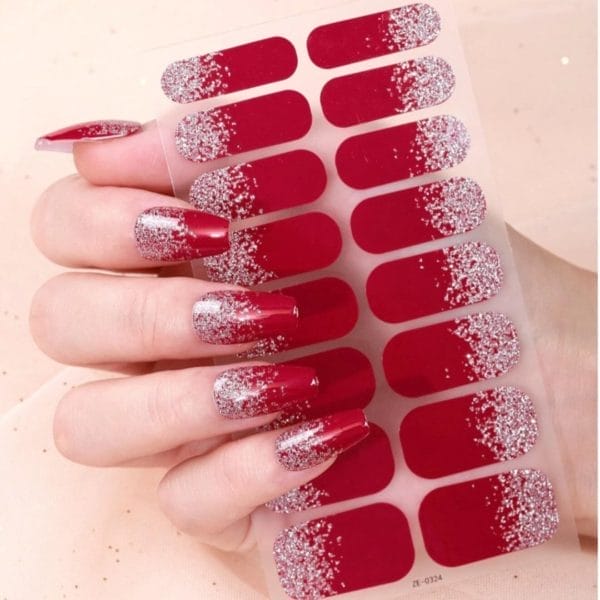 Guap� nagelstickers & nail wraps - nail art - nagel folie - rode nail wrap - nagellak nagelstickers - rood met glitters - 16 nagelstickers