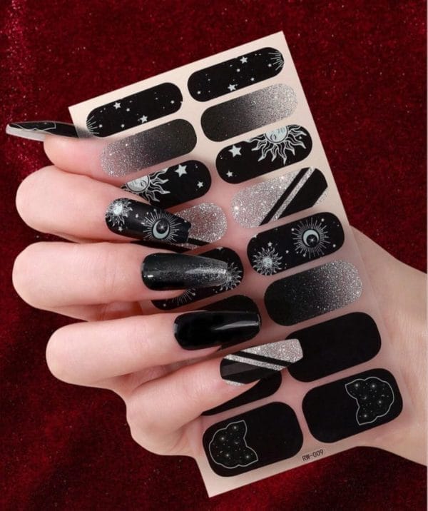 Guap� nagelstickers & nail wraps - nail art - nagel folie - zwarte nail wrap - nagellak nagelstickers - zwart met glitters - 16 nagelstickers