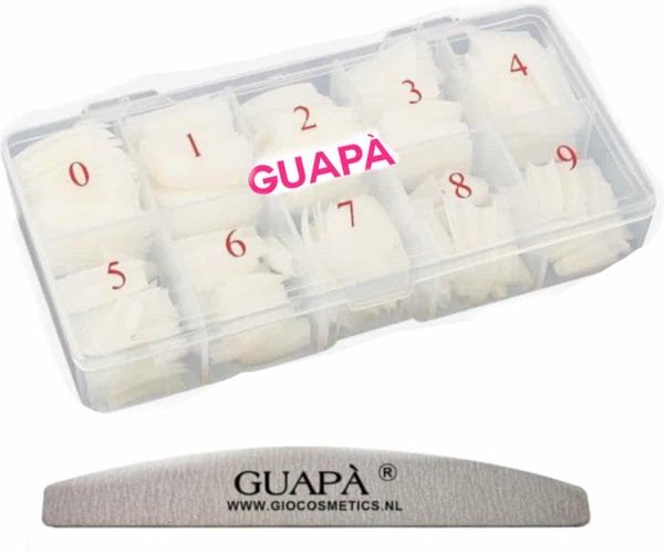 GUAP� Nageltips 100 stuks in stevige doos | Plaknagels | Nepnagels | Nagelverlenging Acryl en Gel | Naturel