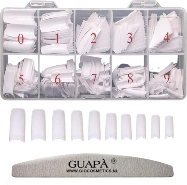 GUAP� Nageltips 100 stuks in stevige doos | Plaknagels | Nepnagels | Nagelverlenging Acryl en Gel | Wit French Manicure