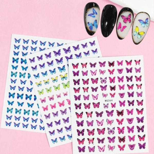 Guap� nail art nagelstickers | nagel stickers vlinders | nail art 3d stickers | nagelstickers kinderen | nail art stempel | 3 velletjes vlinder nagel stickers