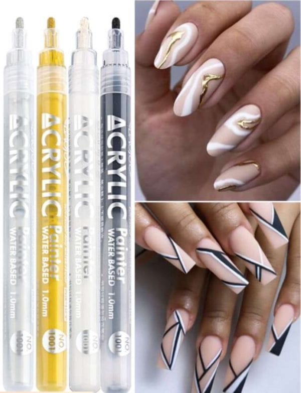 Guap� nail art pen | graffiti stiften voor nail art | nagel decoratie | goud & zilveren nagel stift | nail art vormen | nagelversiering | 4 nail art stiften