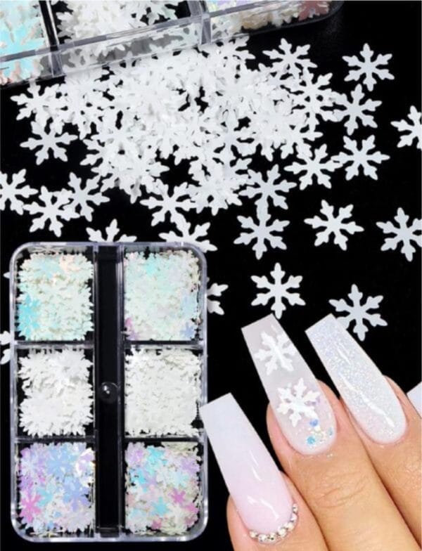 Guap� nail art sneeuw vlokken | 3d kerst nagels | nageldecoratie 3d kerstvlokken | glow in the dark | nagel versiering | rhinestones | nagelglitters | sneeuw vlokken nail art