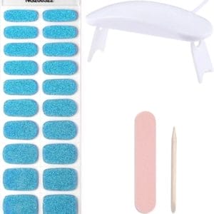 Gel Nagel Stickers - UV Stickers - Gel Nagels - Zelfklevende Nagels - Inclusief UV Lamp - Inclusief Nagelvijl - Blauw Glitters