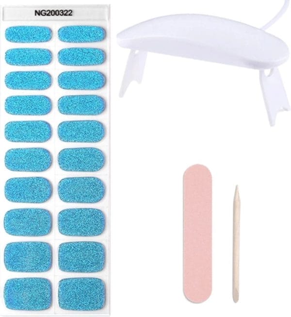 Gel nagel stickers - uv stickers - gel nagels - zelfklevende nagels - inclusief uv lamp - inclusief nagelvijl - blauw glitters