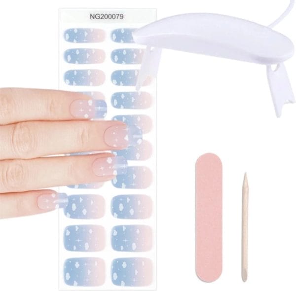 Gel nagel stickers - uv stickers - gel nagels - zelfklevende nagels - inclusief uv lamp - inclusief nagelvijl - blauw/roze