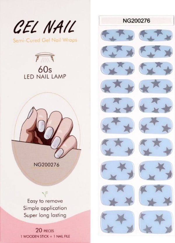 Gel nail wraps - gel nagel wraps - gel nail stickers - gel nagel folie - uv lamp - blue silver stars