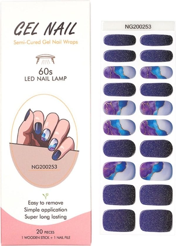 Gel nail wraps - gel nagel wraps - gel nail stickers - gel nagel folie - uv lamp - dark glitter marble