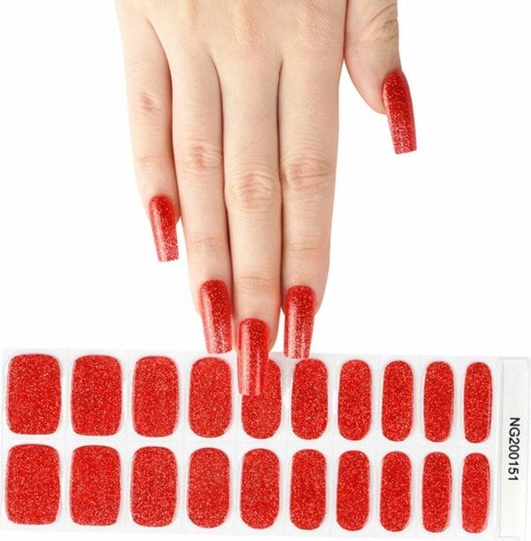 Gel nail wraps - gel nagel wraps - gel nail stickers - gel nagel folie - uv lamp - glitter red