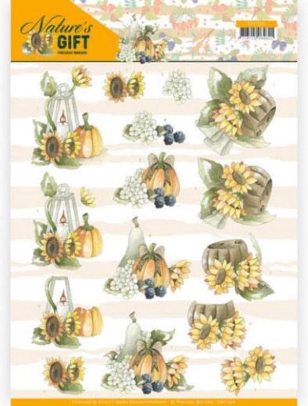 Gele zonnebloemen en pompoen nature's gift 3d-knipvel van precious marieke 10 stuks