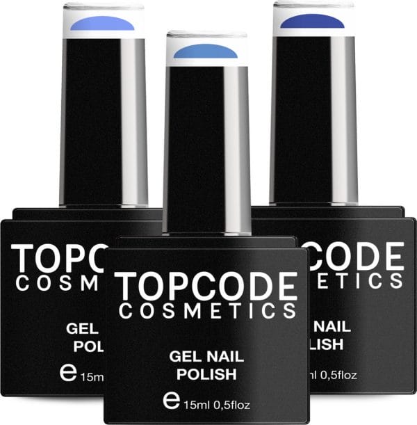 Gellak van TOPCODE Cosmetics - 3 pack gel nagellak - Blauw set 1 - 3 x 15 ml flesjes - Blue Berry + Caribbean Sea + Indie Blue
