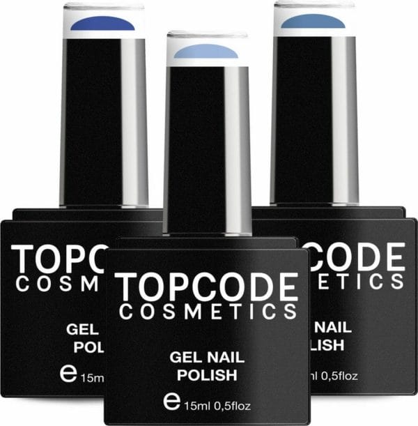 Gellak van topcode cosmetics - 3 pack gel nagellak - blauw set 2 - 3 x 15 ml flesjes - cobalt + electric blue + iris blue