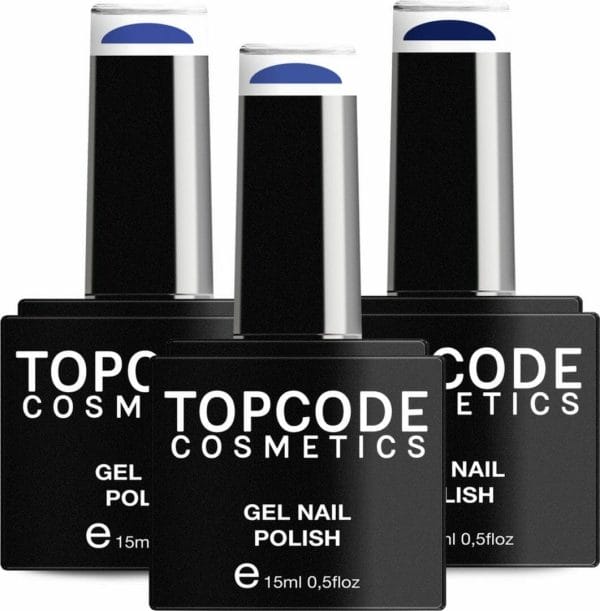 Gellak van topcode cosmetics - 3 pack gel nagellak - blauw set 3 - 3 x 15 ml flesjes - indie blue + cobalt + midnight blue