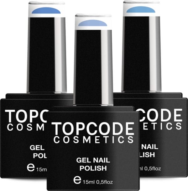 Gellak van topcode cosmetics - 3 pack gel nagellak - blauw set 4 - 3 x 15 ml flesjes - caribbean sea + electric blue + pacific blue
