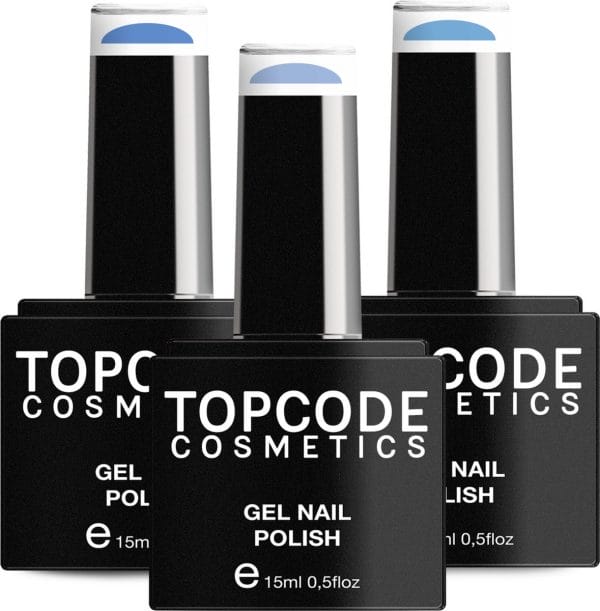 Gellak van TOPCODE Cosmetics - 3 pack gel nagellak - Blauw set 4 - 3 x 15 ml flesjes - Caribbean Sea + Electric Blue + Pacific Blue