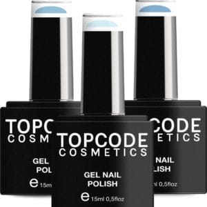 Gellak van TOPCODE Cosmetics - 3 pack gel nagellak - Blauw set 5 - 3 x 15 ml flesjes - Holiday Blue + Cool Grey + Sky Blue