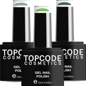 Gellak van TOPCODE Cosmetics - 3 pack gel nagellak - Groen set 1 - 3 x 15 ml flesjes - Artic + Sea Green + Pine Green
