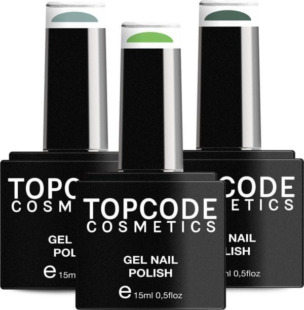 Gellak van topcode cosmetics - 3 pack gel nagellak - groen set 1 - 3 x 15 ml flesjes - artic + sea green + pine green