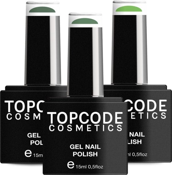 Gellak van topcode cosmetics - 3 pack gel nagellak - groen set 2 - 3 x 15 ml flesjes - deep sparkle + como + sea green