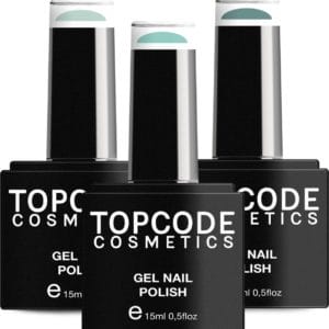 Gellak van TOPCODE Cosmetics - 3 pack gel nagellak - Groen set 3 - 3 x 15 ml flesjes - Bermuda Mint Blue + Bright Turquoise + Dark Cyan