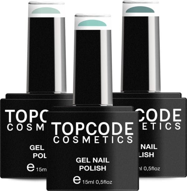 Gellak van topcode cosmetics - 3 pack gel nagellak - groen set 3 - 3 x 15 ml flesjes - bermuda mint blue + bright turquoise + dark cyan