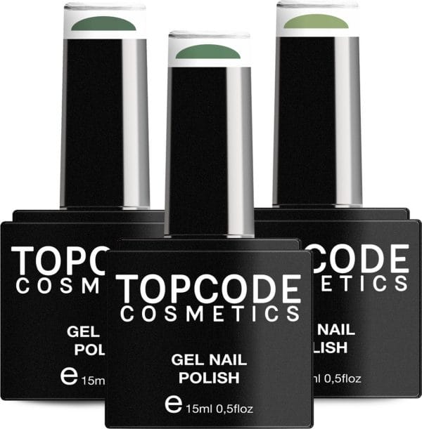Gellak van TOPCODE Cosmetics - 3 pack gel nagellak - Groen set 4 - 3 x 15 ml flesjes - Deep Sparkle + Como + Mantle Green