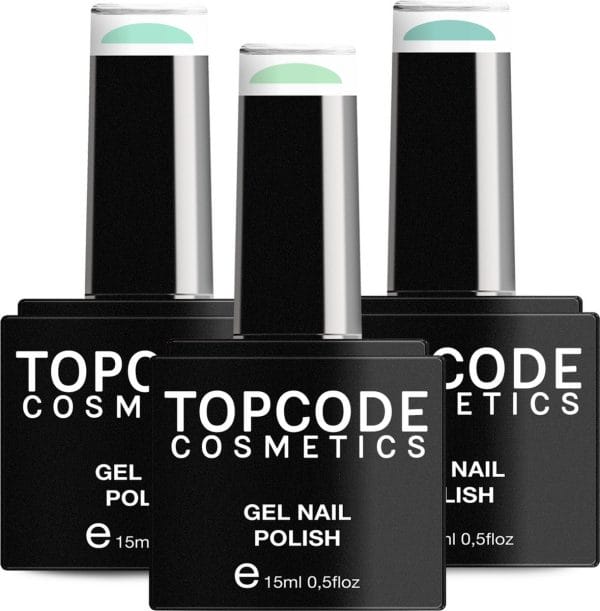 Gellak van TOPCODE Cosmetics - 3 pack gel nagellak - Groen set 5 - 3 x 15 ml flesjes - Turquoise Green + Tea Green + Bright Turquoise