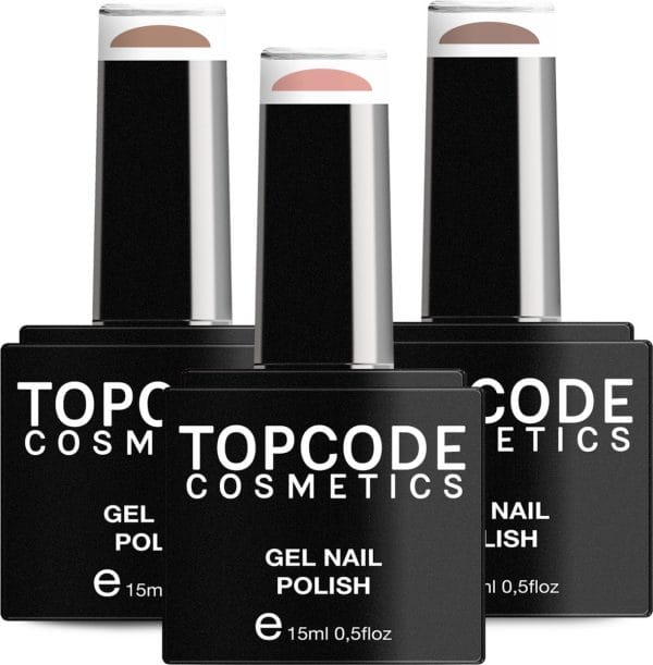 Gellak van topcode cosmetics - 3 pack gel nagellak - nude set 1 - 3 x 15 ml flesjes - sand + congo pink + burning sand