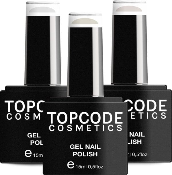Gellak van TOPCODE Cosmetics - 3 pack gel nagellak - Nude set 3 - 3 x 15 ml flesjes - Cream White + Desert Storm + Stark White