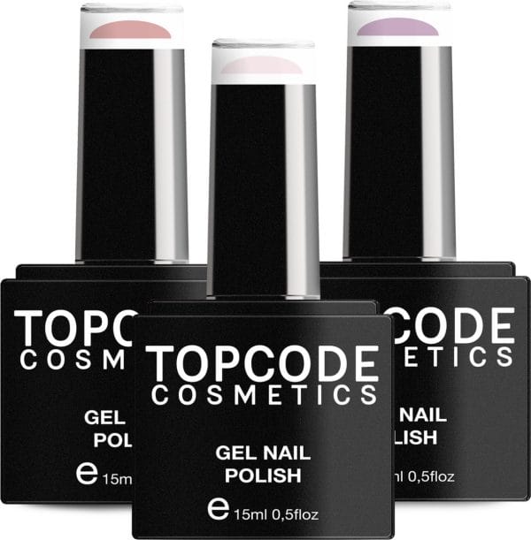 Gellak van TOPCODE Cosmetics - 3 pack gel nagellak - Nude set 4 - 3 x 15 ml flesjes - New York Pink + Twilight + Pale Pink