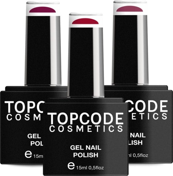 Gellak van topcode cosmetics - 3 pack gel nagellak - rood set 1 - 3 x 15 ml flesjes - bright maroon + redwood + rusty red